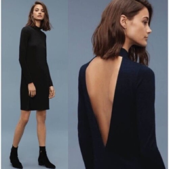 Aritzia Wilfred Free  Navy Blue Moulton Turtleneck sweater dress Open V-Back SP - Picture 1 of 15